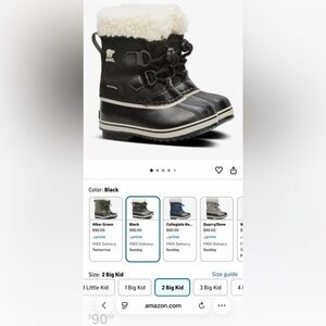 NWT Sorel Yoot Pac Boots Black Youth Size 2 unisex Boy or Girl